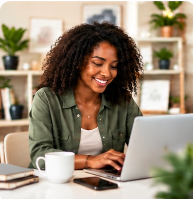 Independent seller working alone on a laptop