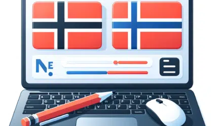 translation software interface, with Norwegian and English flags