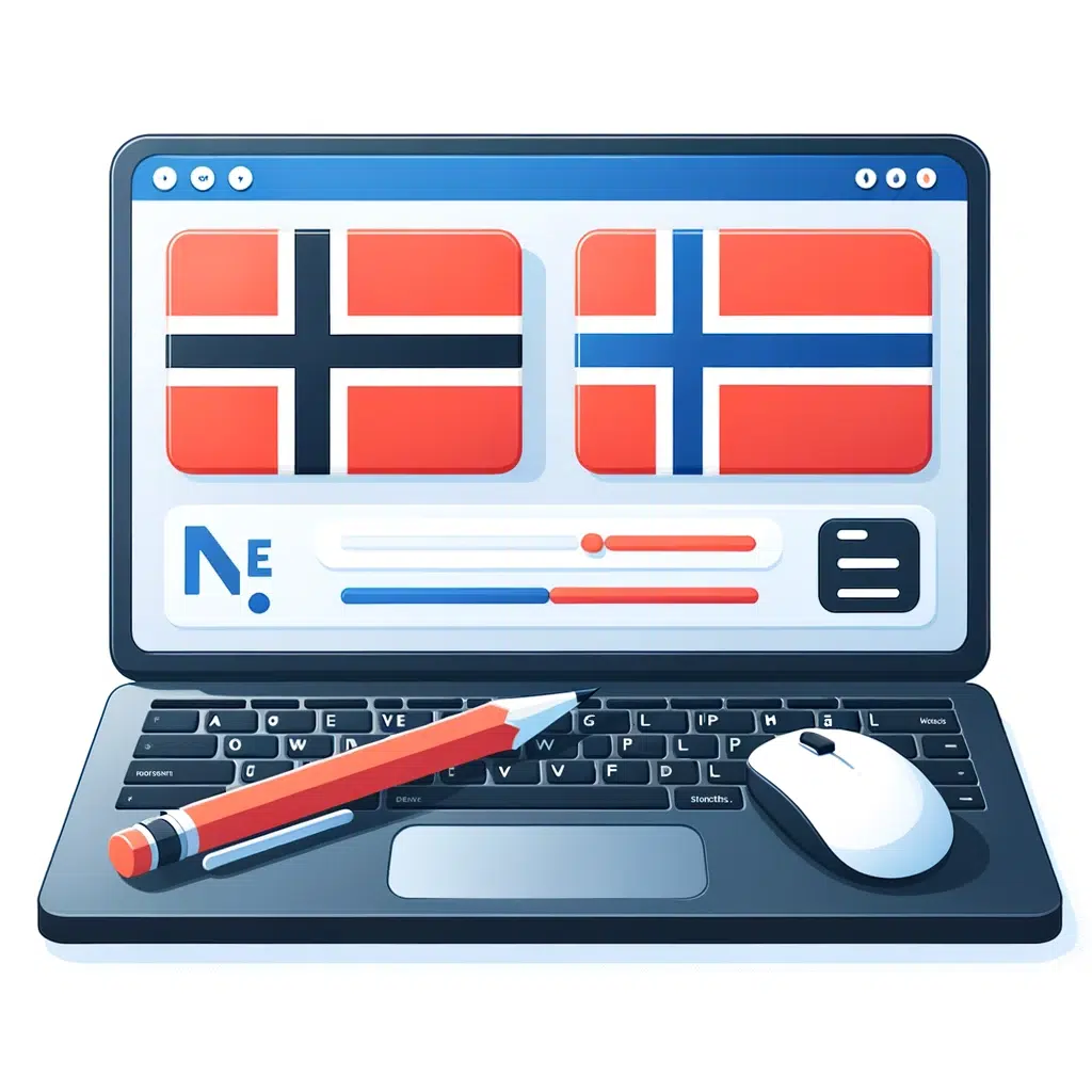 translation software interface, with Norwegian and English flags
