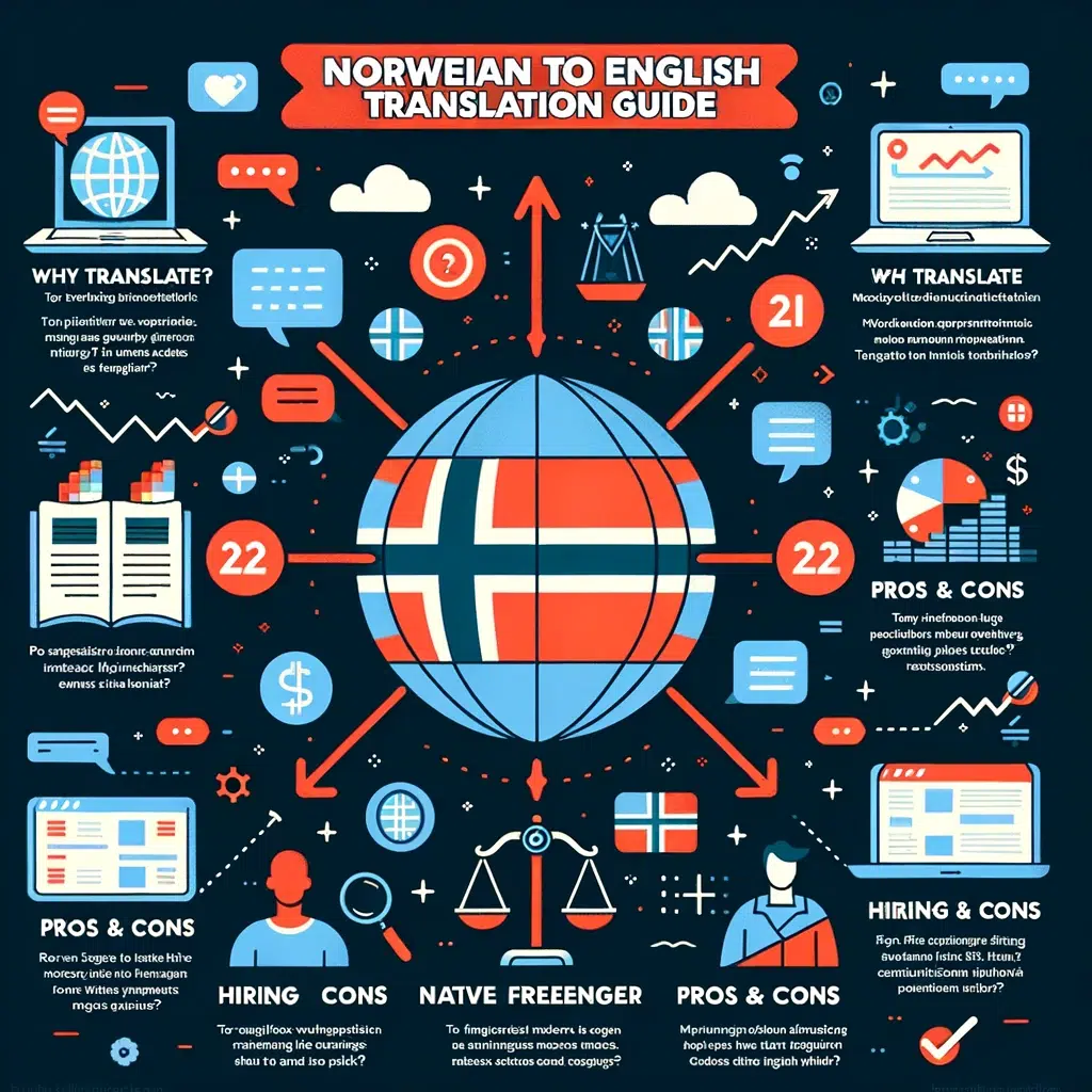 Infographic showcasing the process of 'Norwegian to English' translation